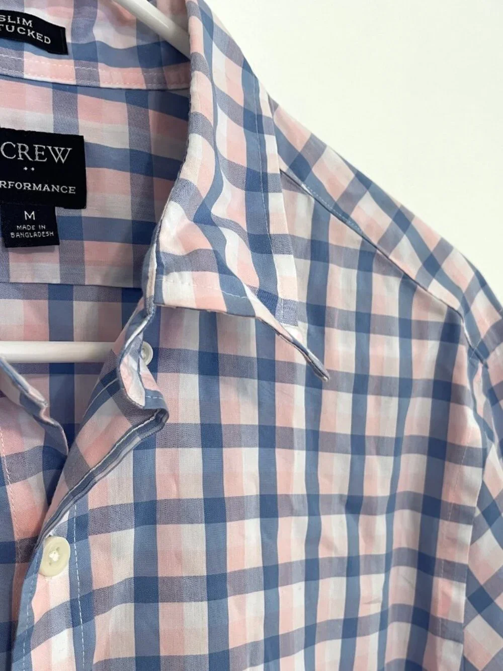 J. CREW Factory Mens Slim Untucked Flex Performance Casual Shirt Blue Pink Plaid